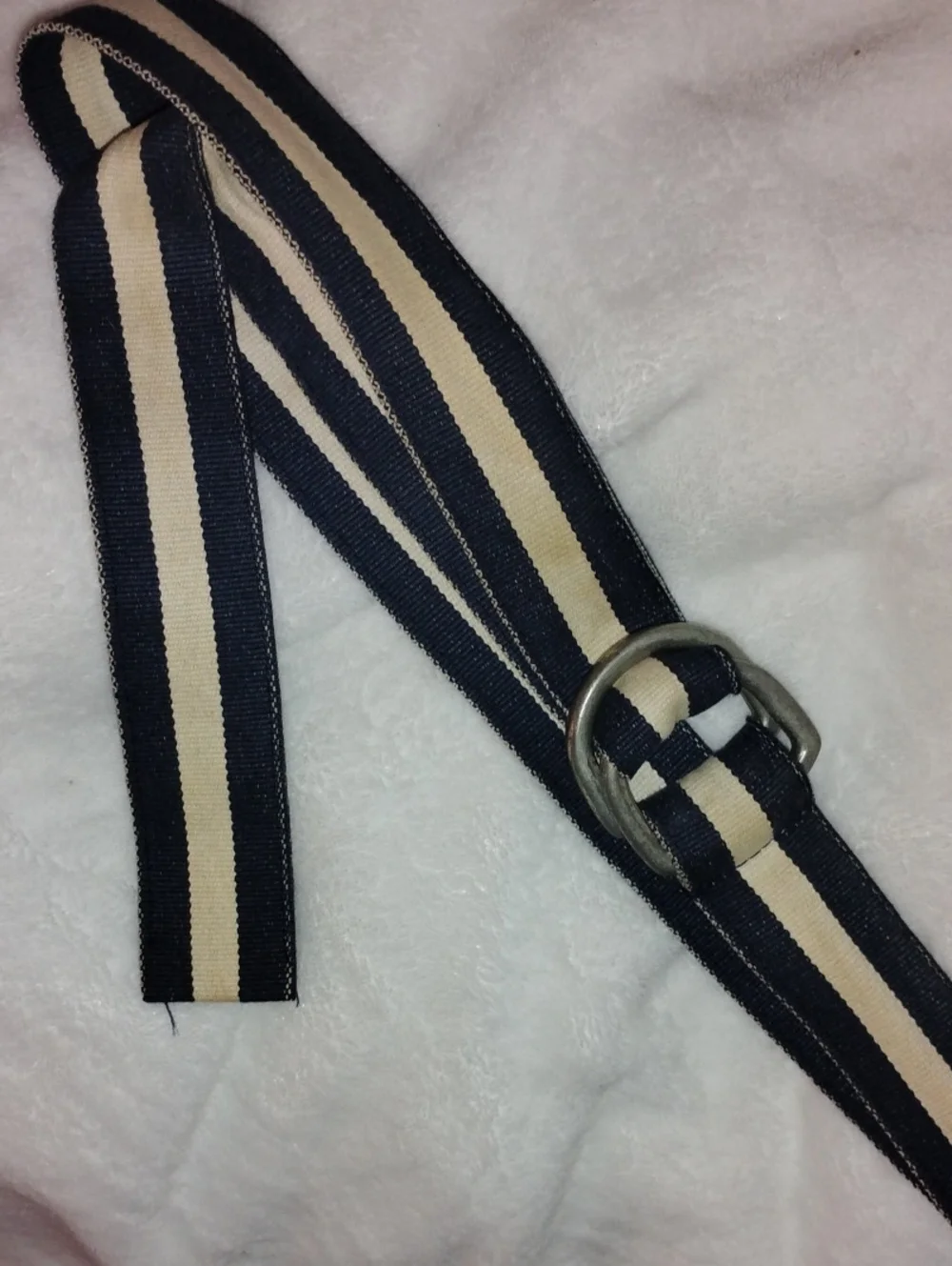 Polo by Ralph Lauren Navy and Cream Striped Web Belt with Double D-Rings